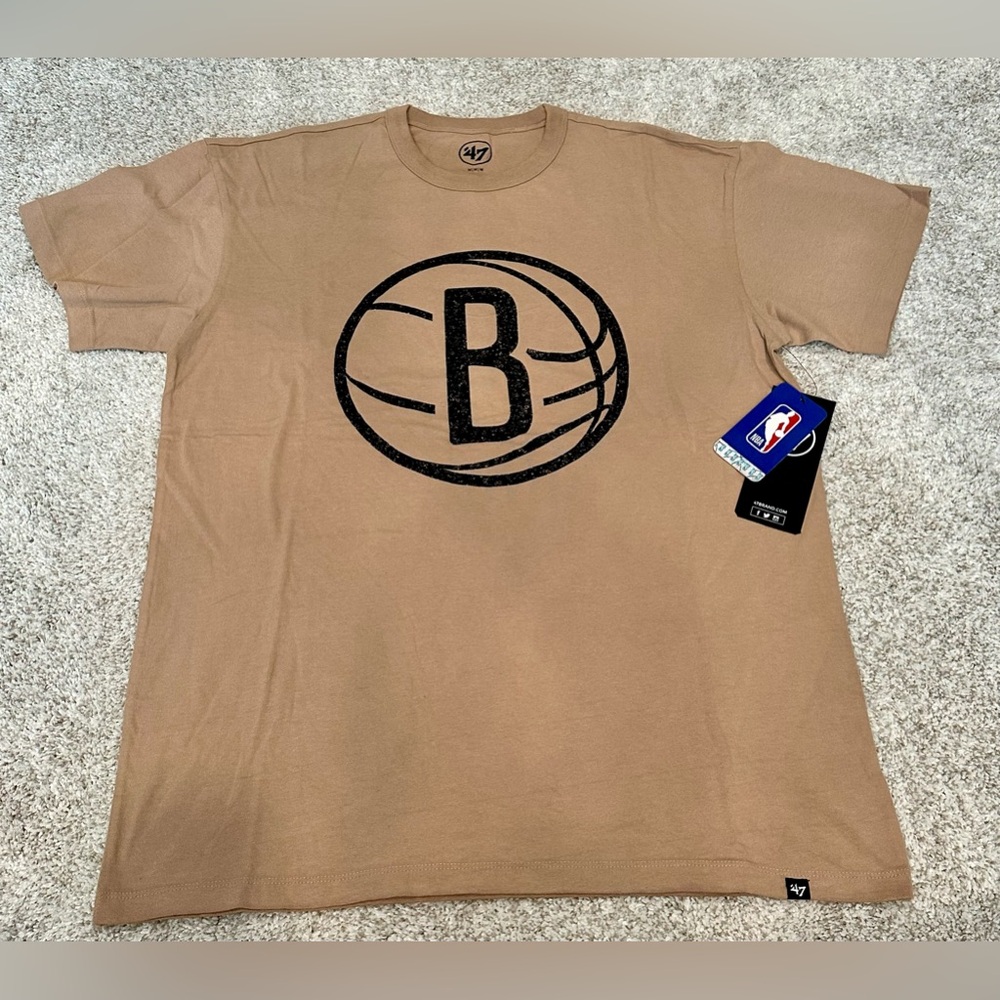 Brooklyn Nets Shirt Mens Medium '47 Brand NBA Tan Beige Cotton Basketball New